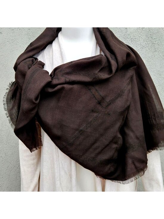 Valentino Accessories - Vintage Valentino Cashmere Silk Shawl Wrap Espresso Brown Fringe 60x58